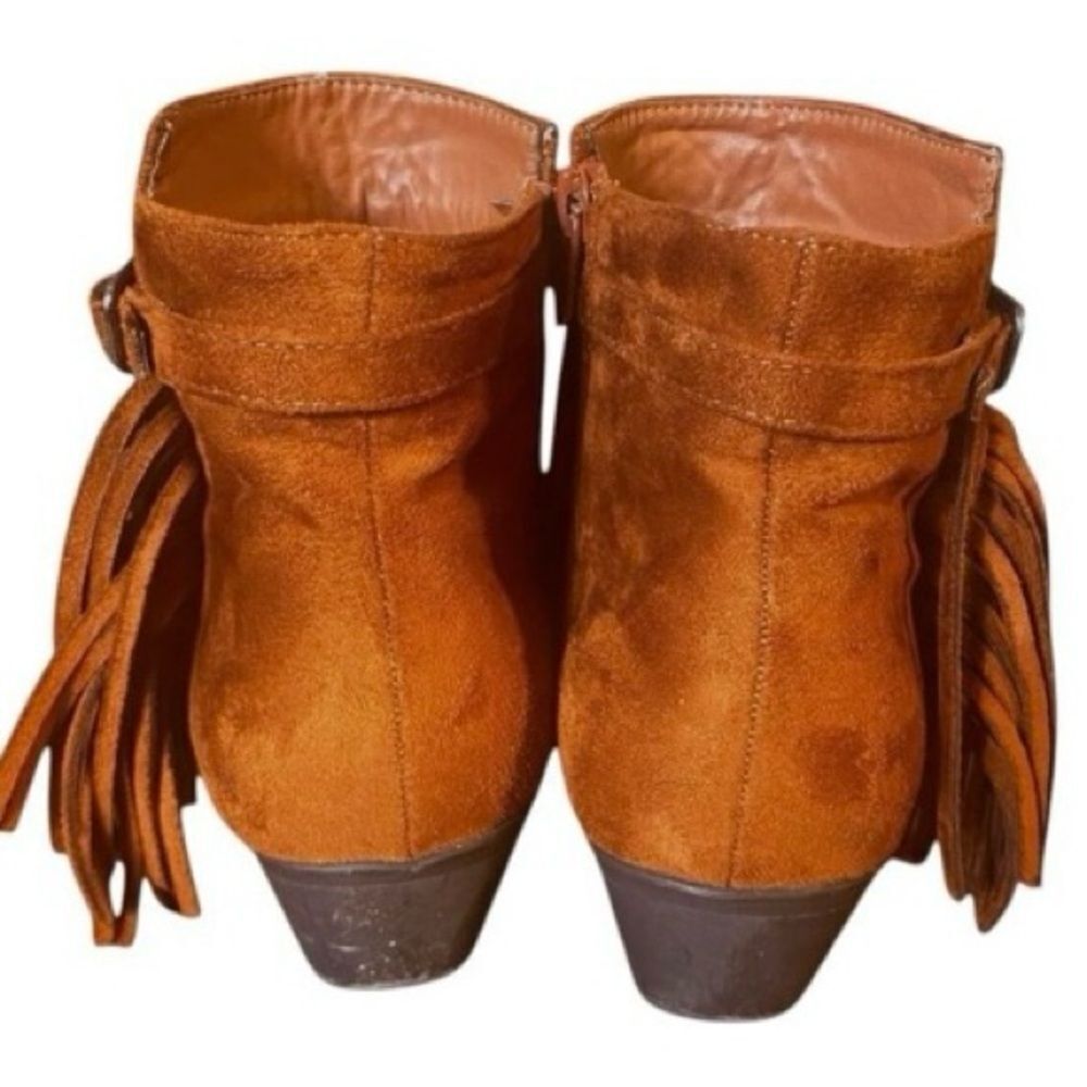 C Label Chestnut Brown Suede Fringe Zip Ankle Boot Women’s Size 6.5 - Picture 5 of 7
